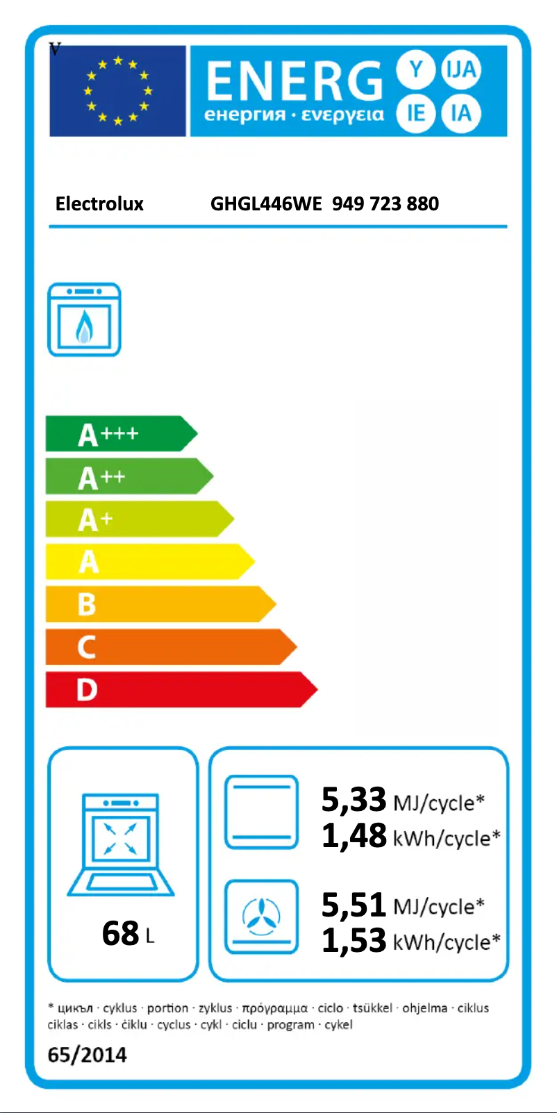 Page 1 de la notice Label énergétique Electrolux GHGL446WE
