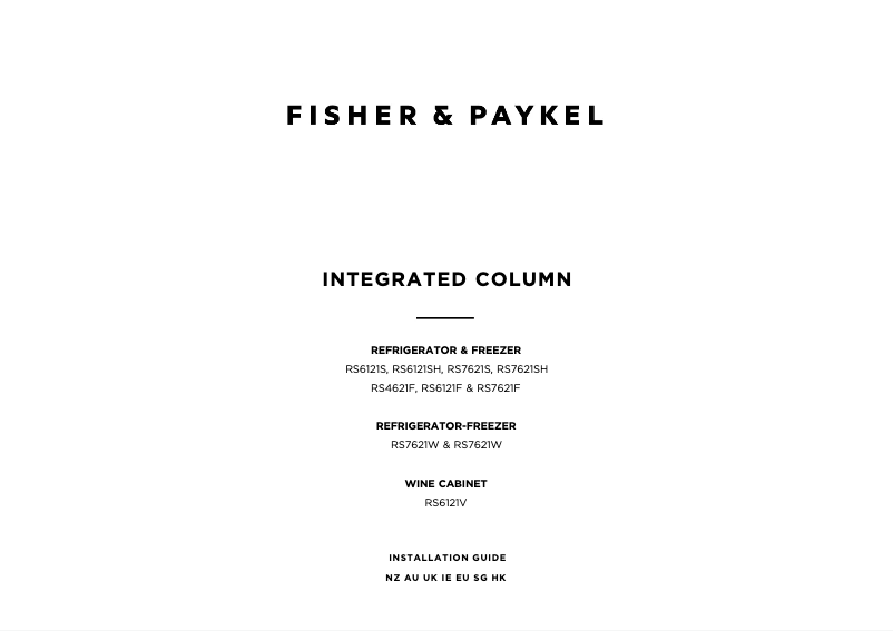 Page 1 de la notice Guide d'installation Fisher & Paykel RS4621FLJK2