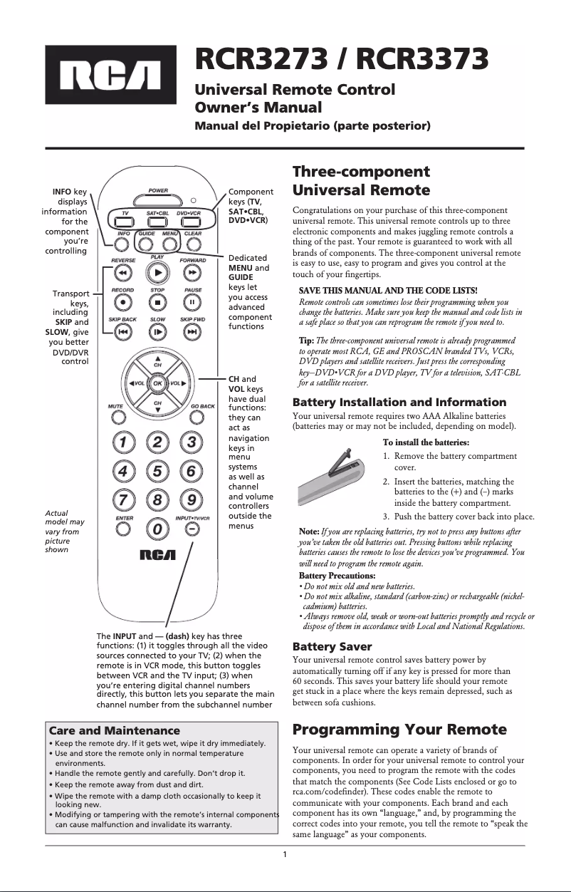 Page 1 of the manual User Manual RCA RCR3273Z