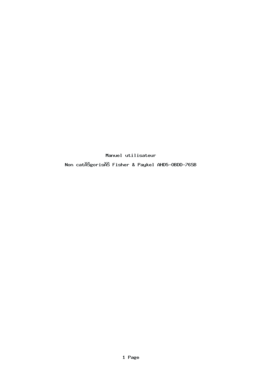 Page 1 de la notice Manuel utilisateur Fisher & Paykel AHD5-OBDD-76SB