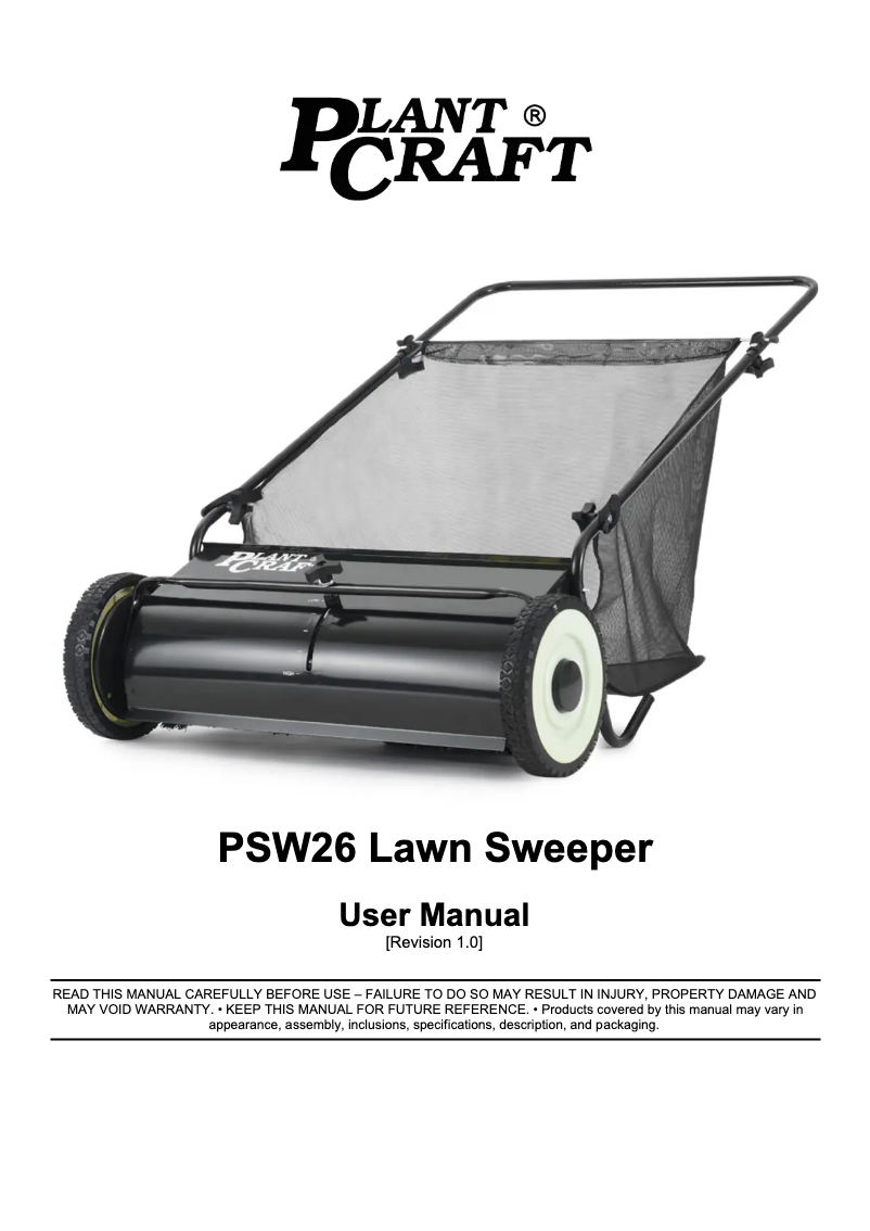 Page 1 of the manual User Manual Plant Craft PSW26