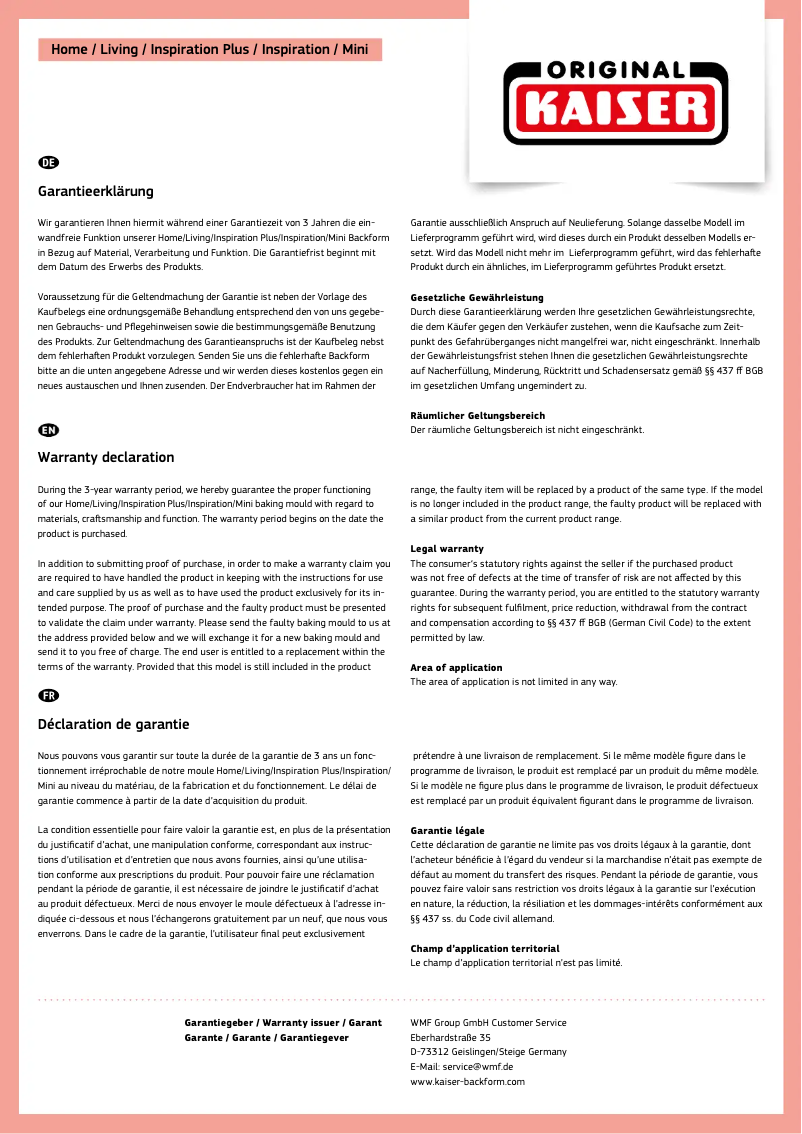 Page 1 de la notice Manuel utilisateur Kaiser Inspiration