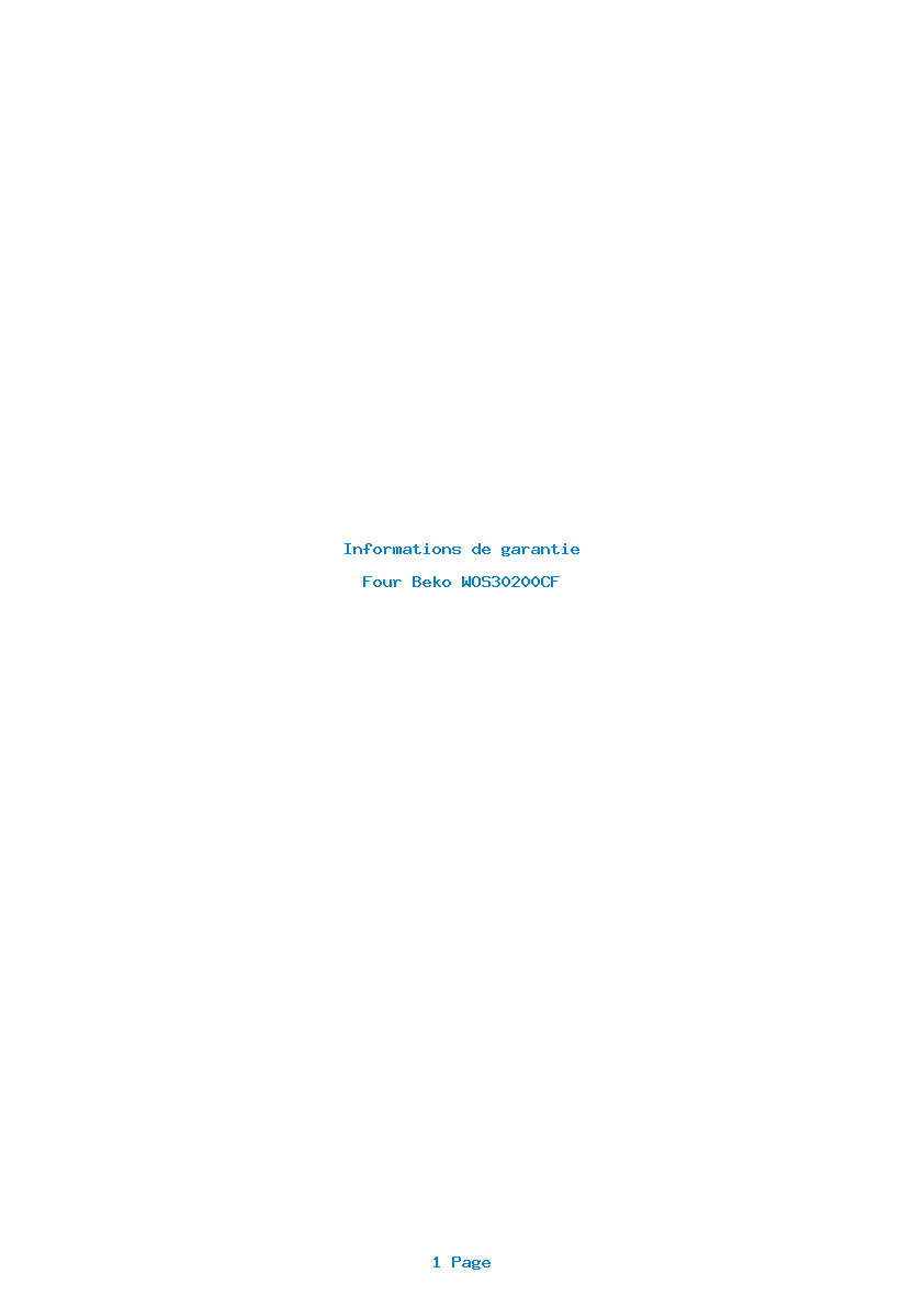 Page 1 de la notice Informations de garantie Beko WOS30200CF