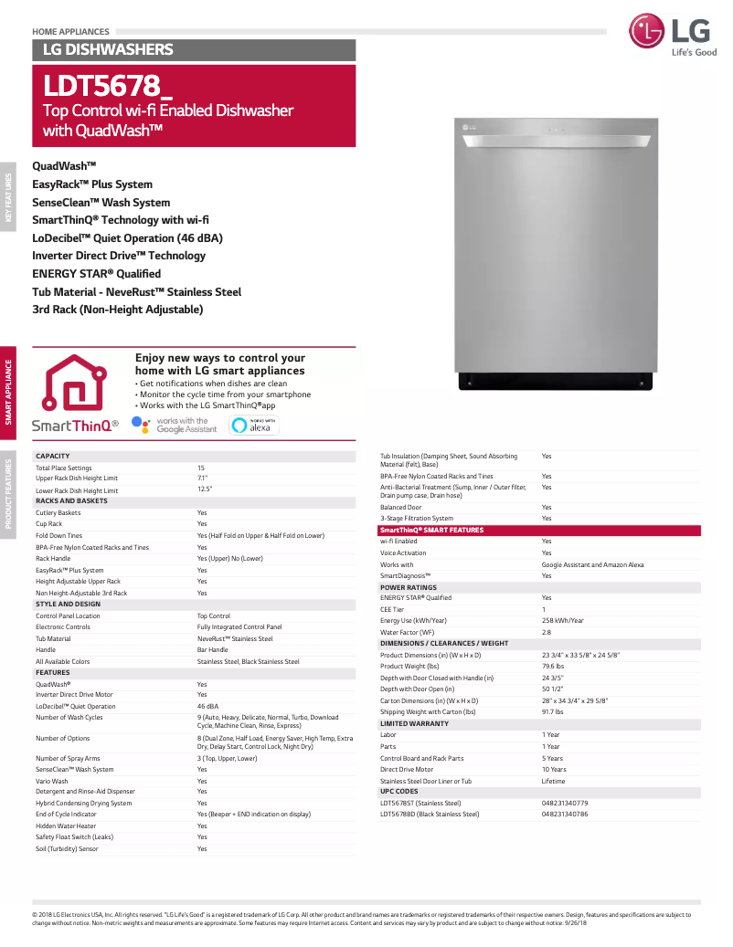 Page 1 of the manual Technical Sheet LG LDF5545BD