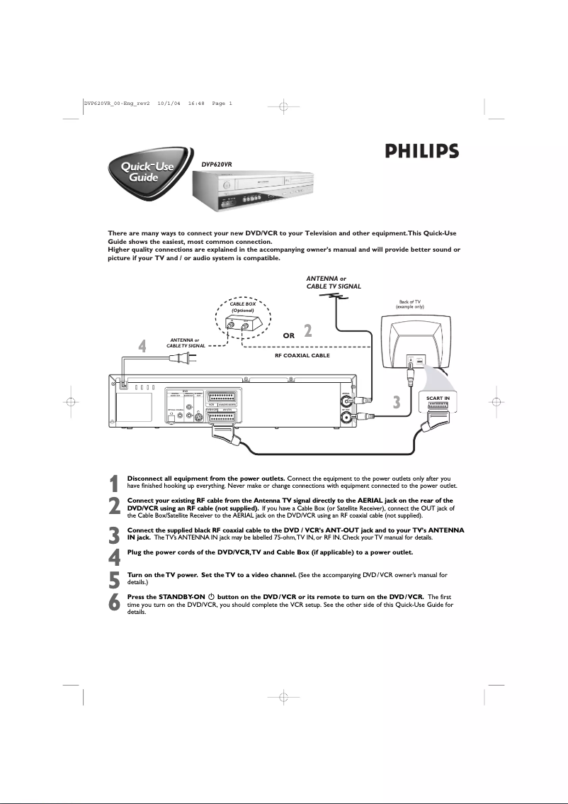 Página 1 del manual Guía de inicio rápido Philips DVP620VR