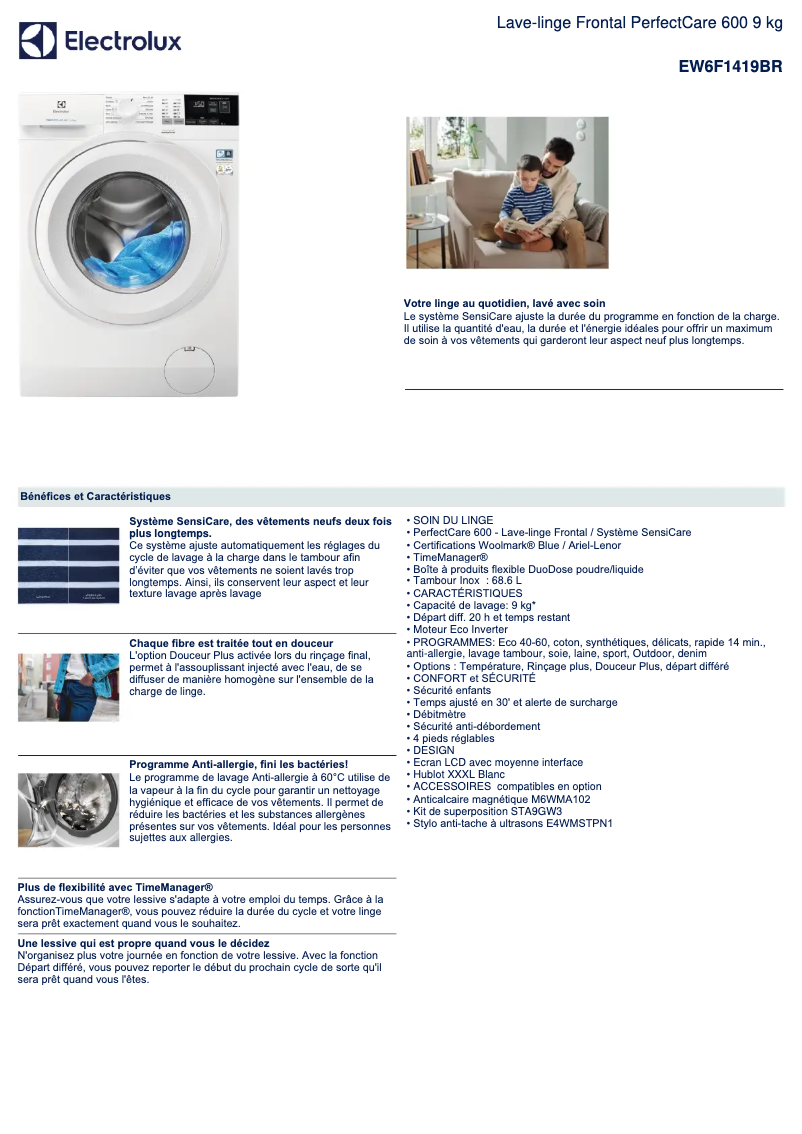 Página 1 del manual Ficha técnica Electrolux EW6F1419BR