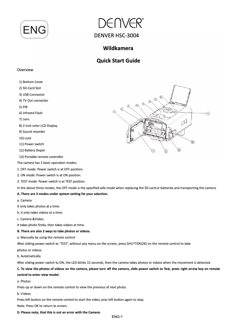 Page 1 de la notice Manuel utilisateur Denver HSC-3004