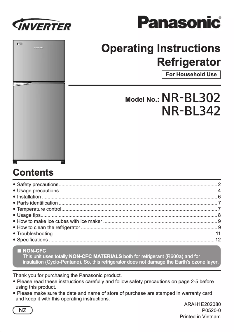 Página 1 del manual Manual de usuario Panasonic NR-BL342ASAU