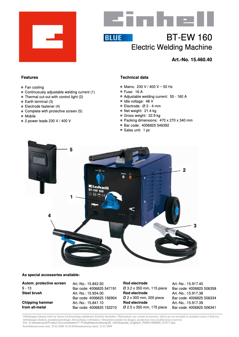 Page 1 de la notice Manuel utilisateur Einhell BT-EW 160
