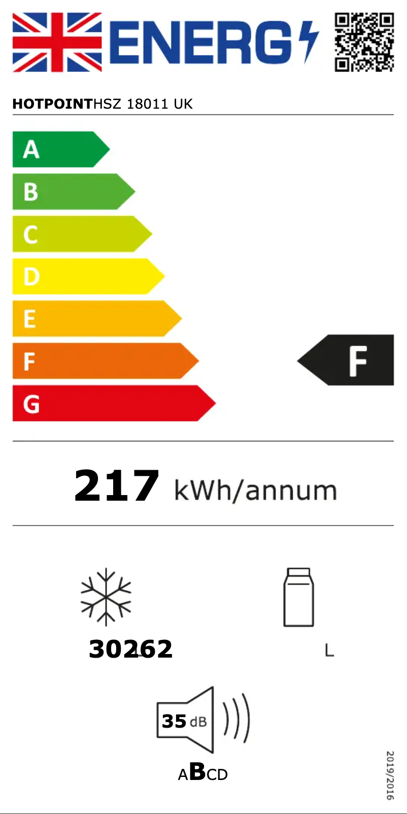 Página 1 del manual Etiqueta energética Hotpoint HSZ18011UK