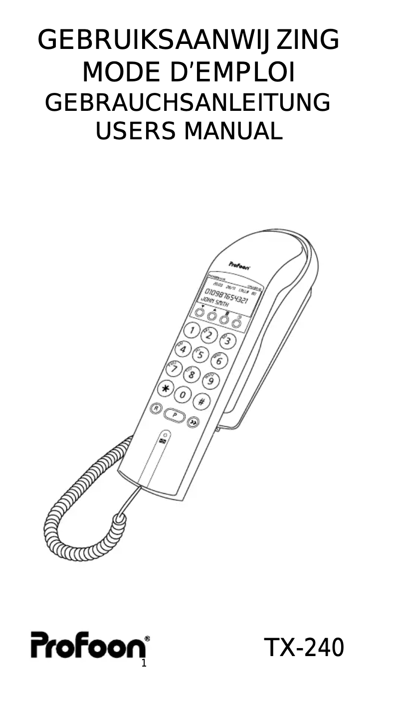 Page 1 de la notice Manuel utilisateur Profoon TX-240