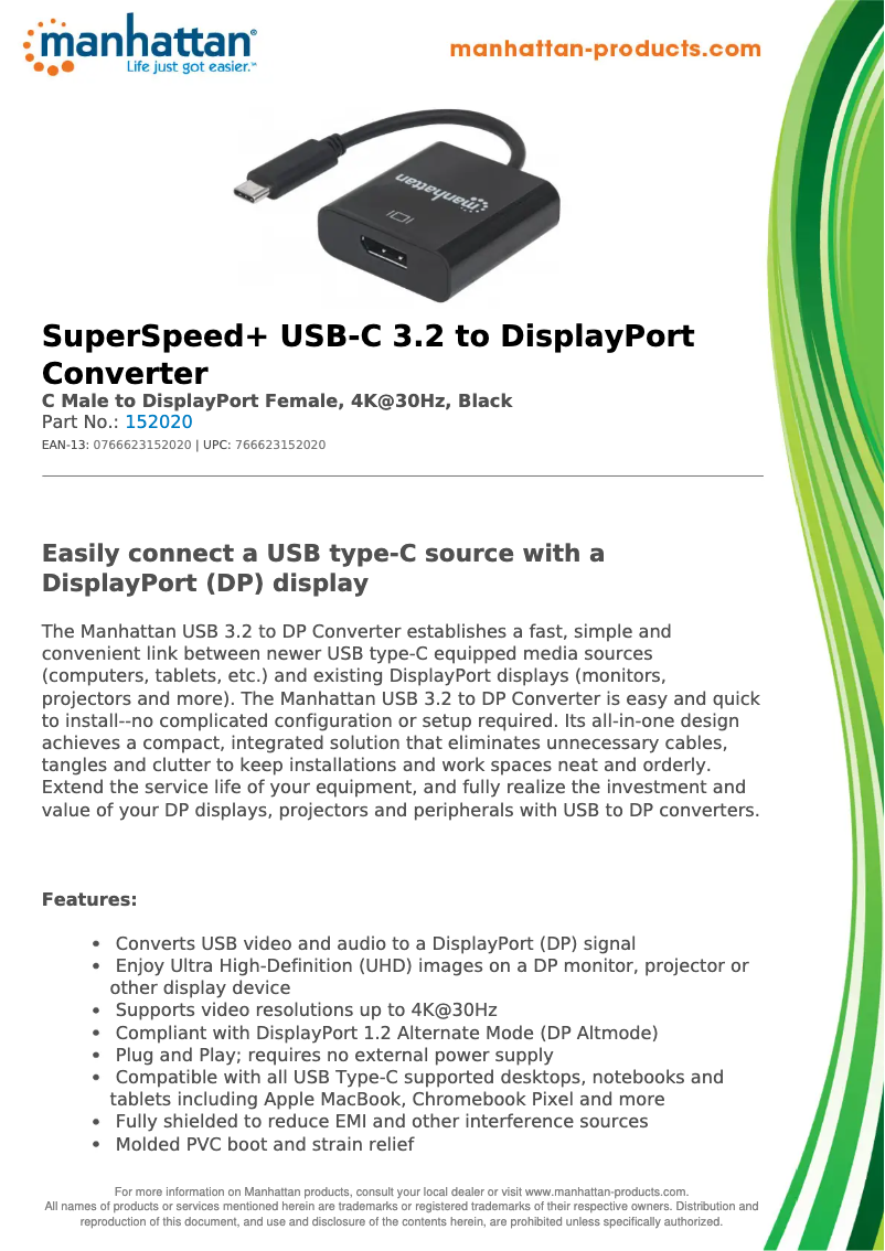 Page 1 de la notice Manuel utilisateur Manhattan 152020