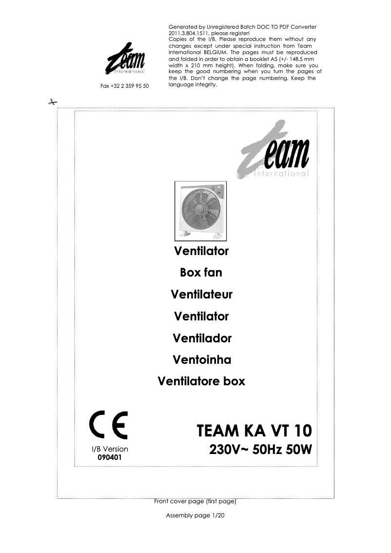 Page 1 de la notice Manuel utilisateur Team KA VT 10