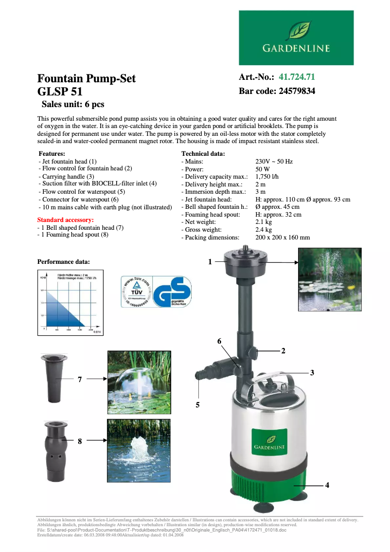 Page 1 of the manual User Manual Gardenline GLSP 51