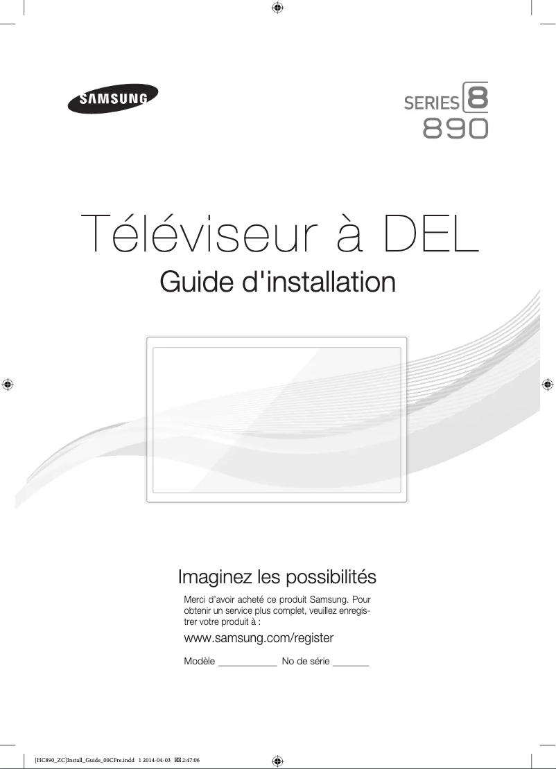 Page 1 de la notice Guide d'installation Samsung HG46NC890XF