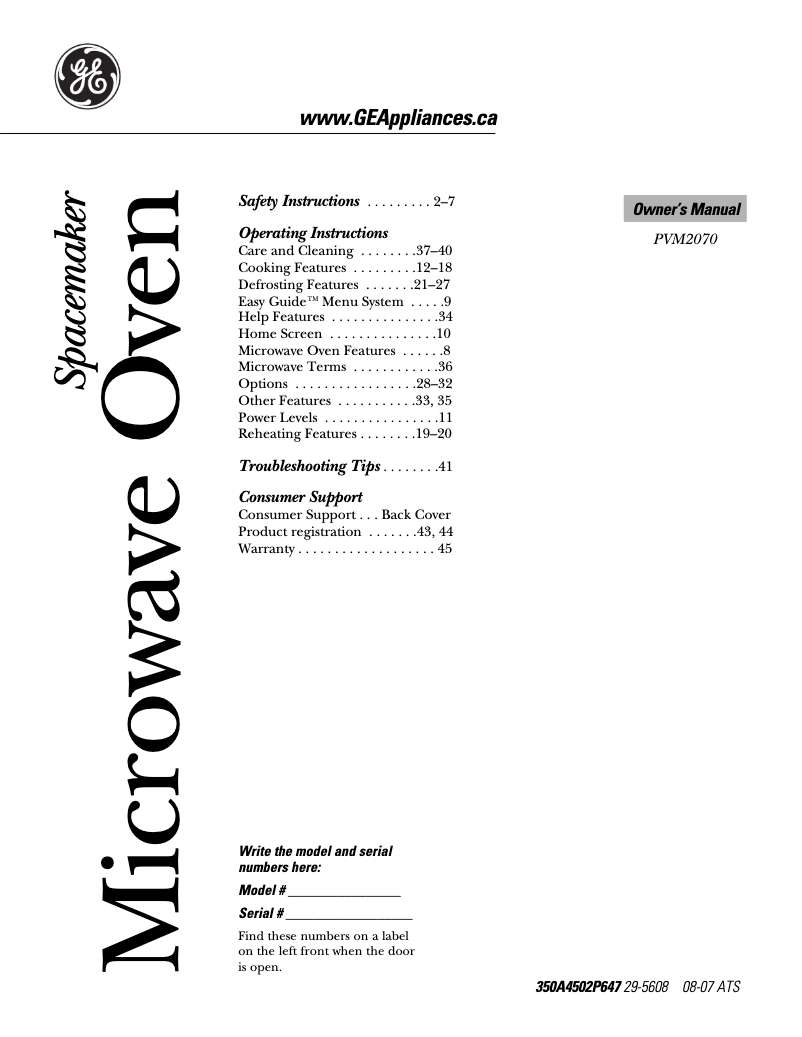 Página 1 del manual Manual de usuario GE PVM2070SMC