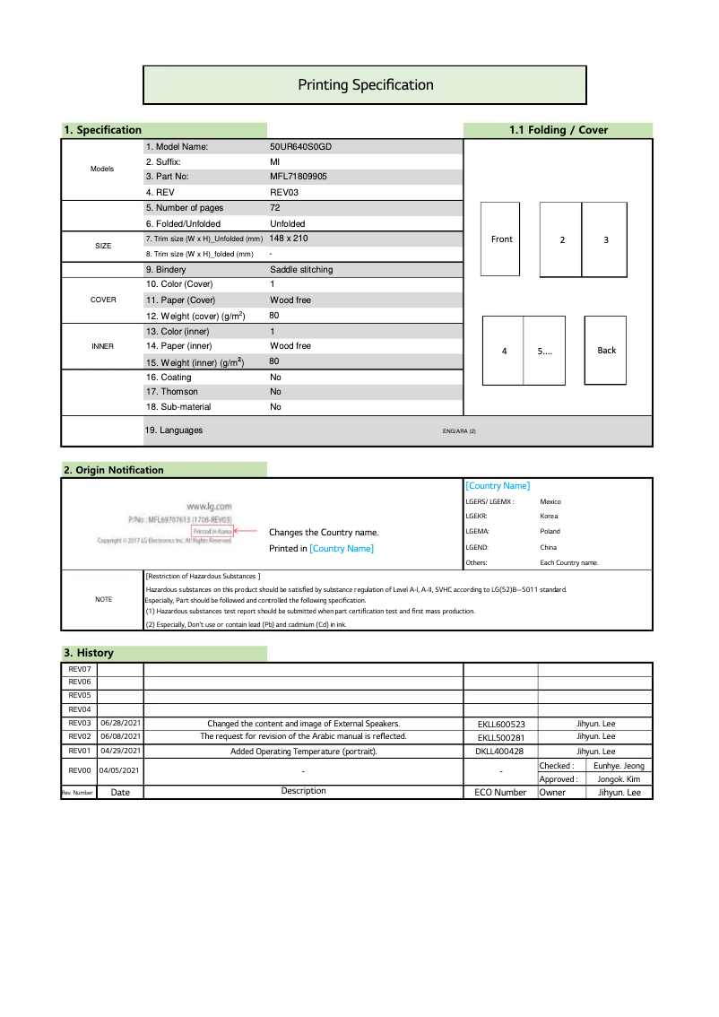 Page 1 de la notice Manuel utilisateur LG 65UR640S0TD