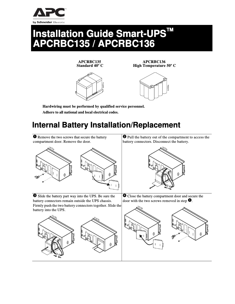 Page 1 de la notice Manuel utilisateur APC APCRBC136