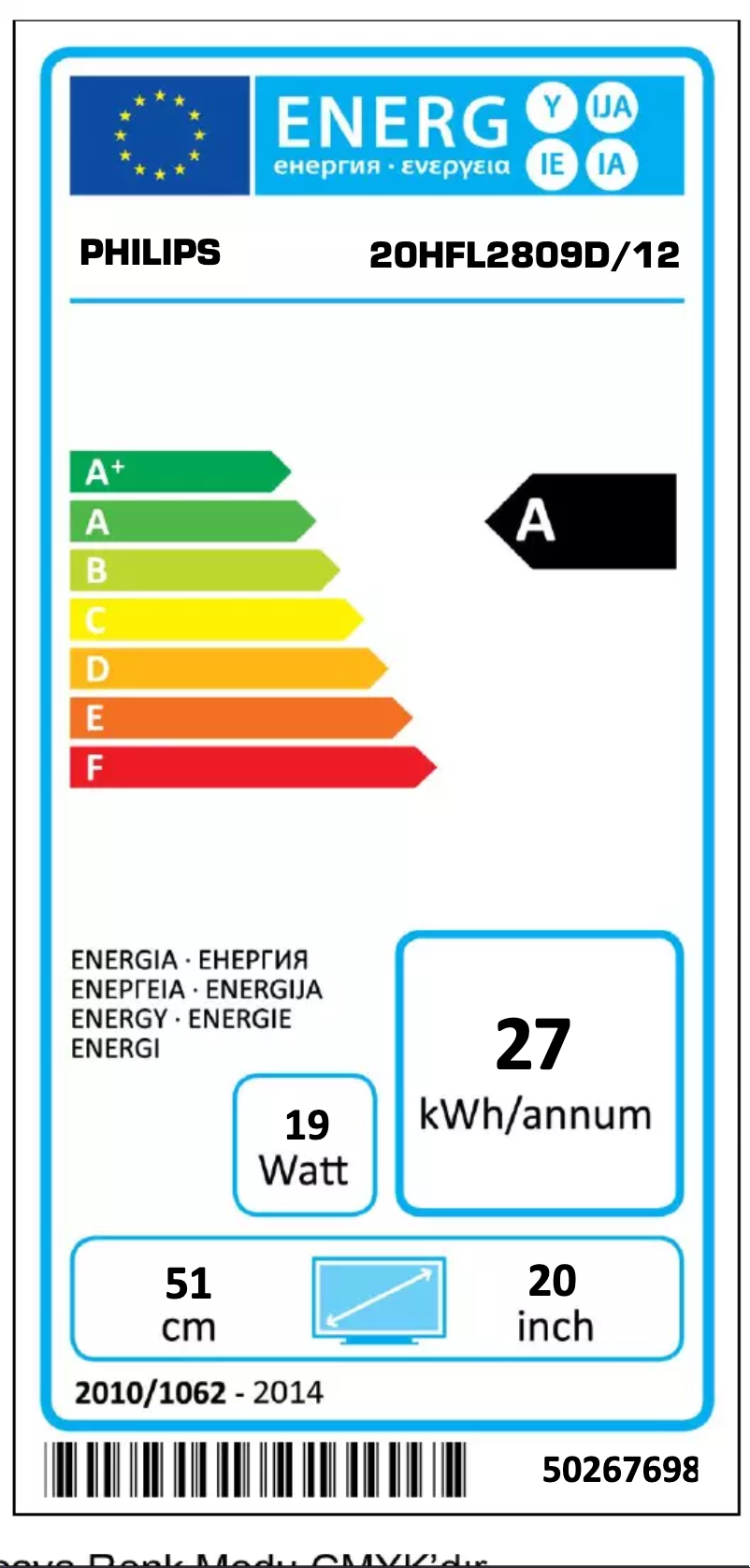 Página 1 del manual Etiqueta energética Philips 20HFL2809D