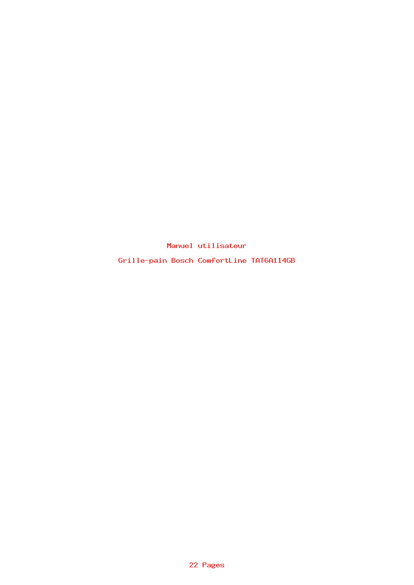 Page 1 de la notice Manuel utilisateur Bosch ComfortLine TAT6A114GB