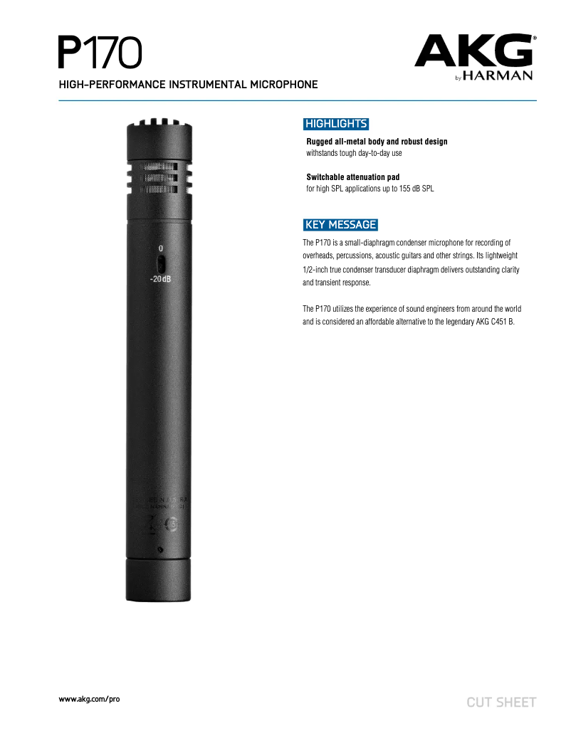 Page 1 de la notice Fiche technique AKG P170