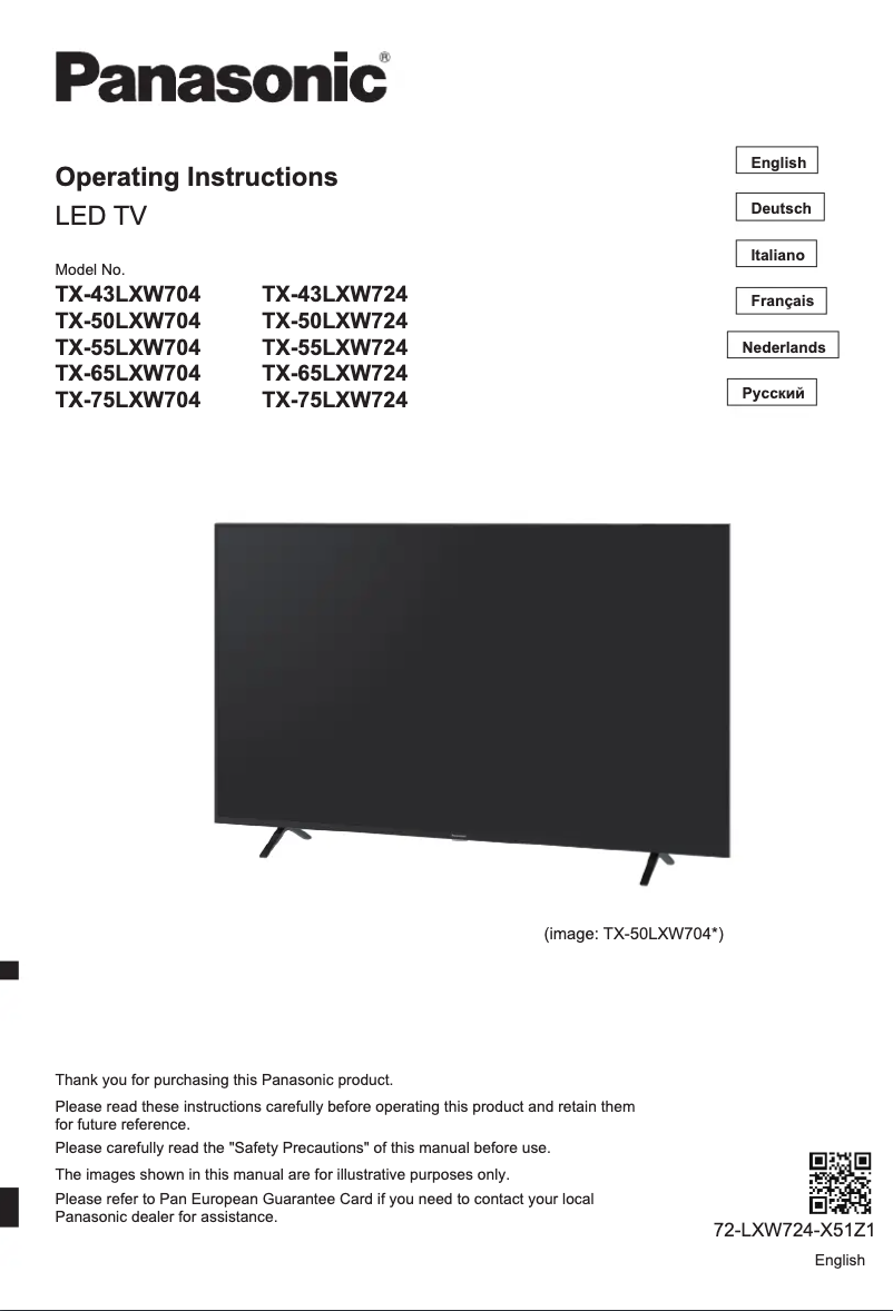 Page 1 de la notice Manuel utilisateur Panasonic TX-75LXW724