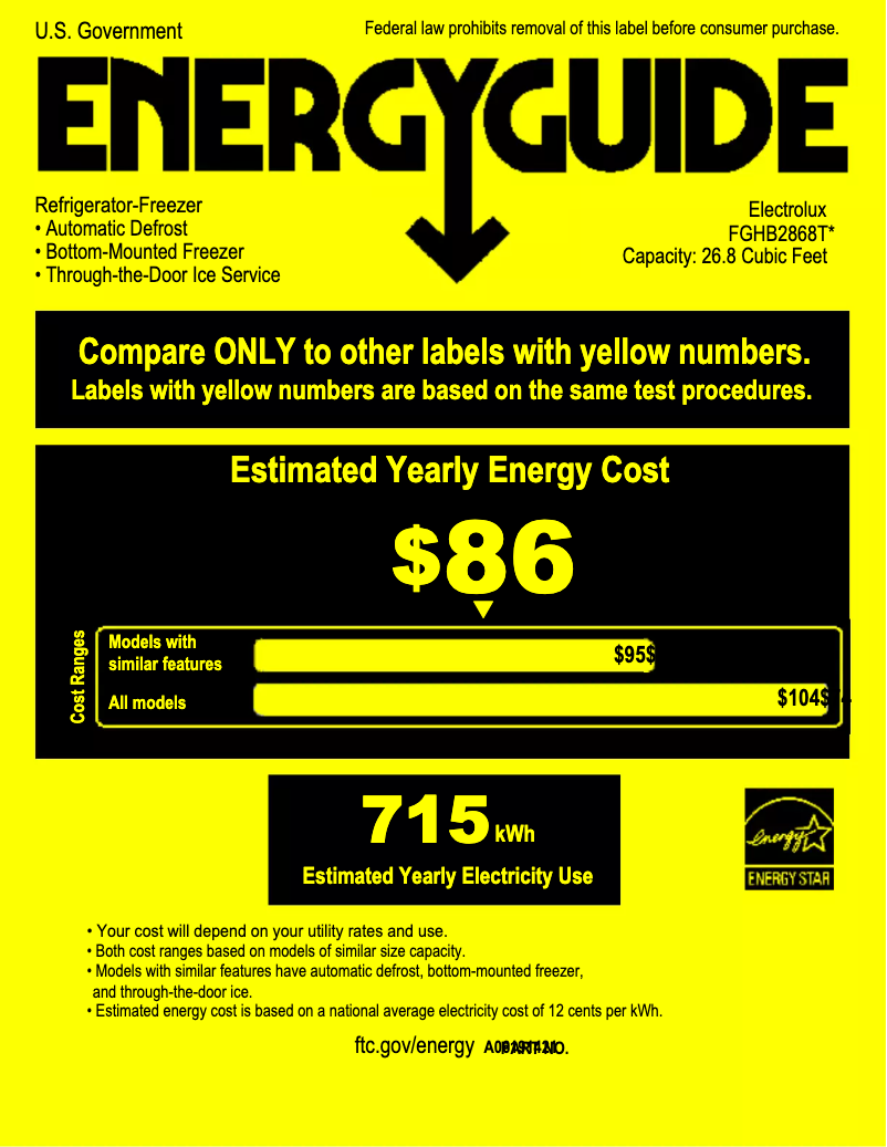 Página 1 del manual Etiqueta energética Frigidaire FGHB2868TD