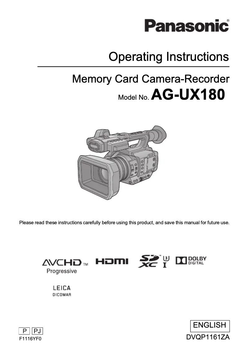 Página 1 del manual Manual de usuario Panasonic AG-UX180