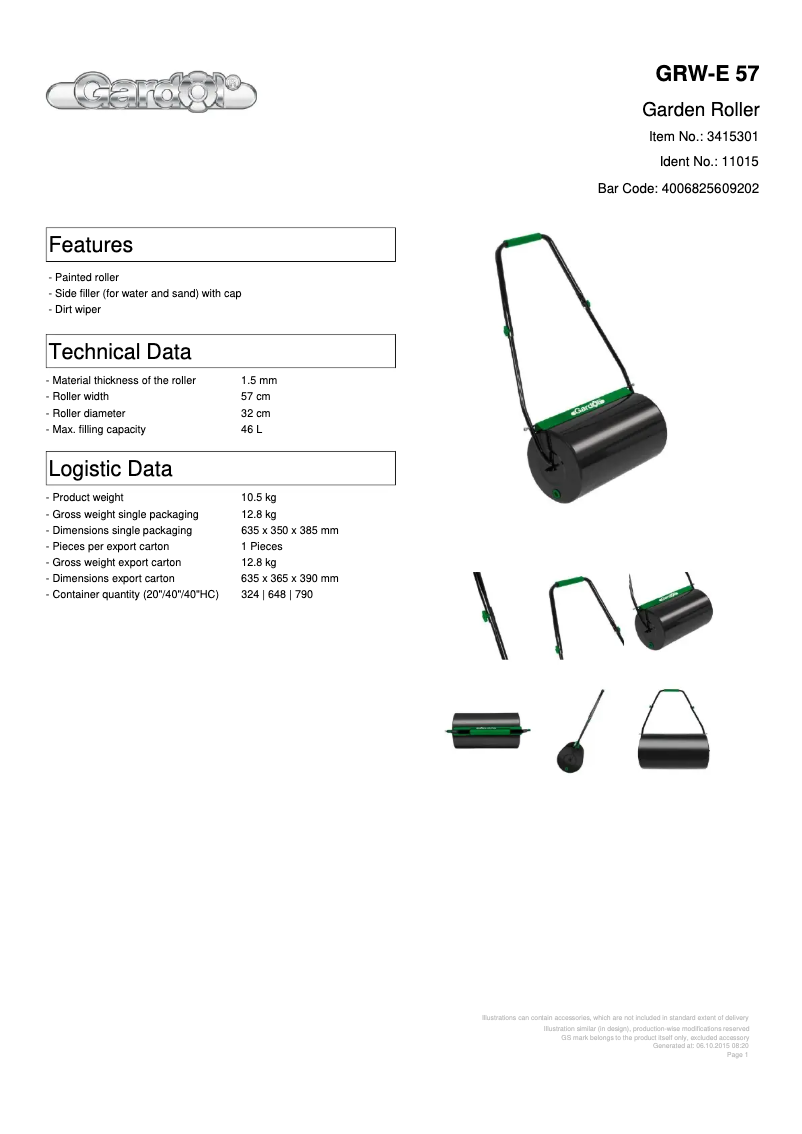 Página 1 del manual Ficha técnica Gardol GRW-E 57