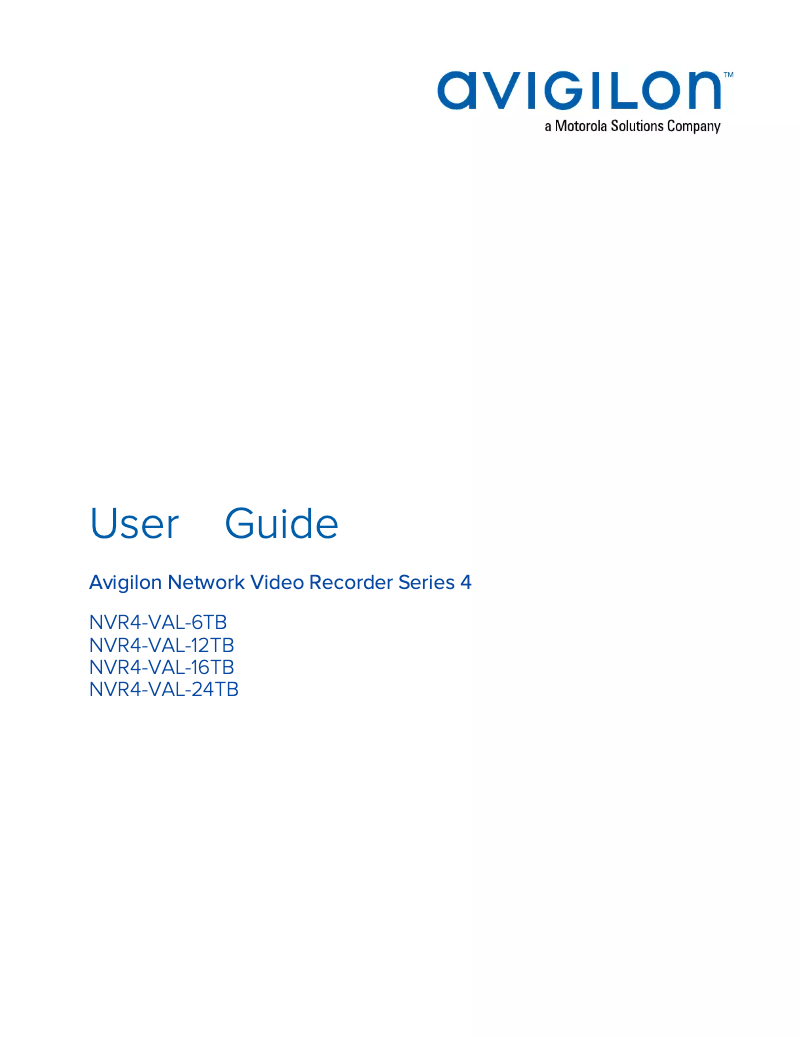 Page 1 of the manual User Manual Avigilon NVR4-VAL-24TB