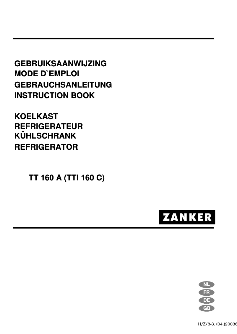 Page 1 de la notice Manuel utilisateur Zanker TT160A