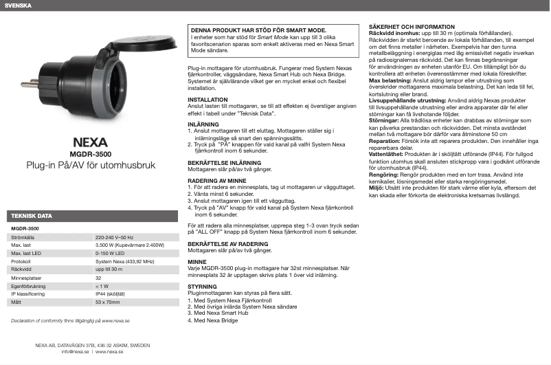 Page 1 de la notice Manuel utilisateur Nexa MGDR-3500