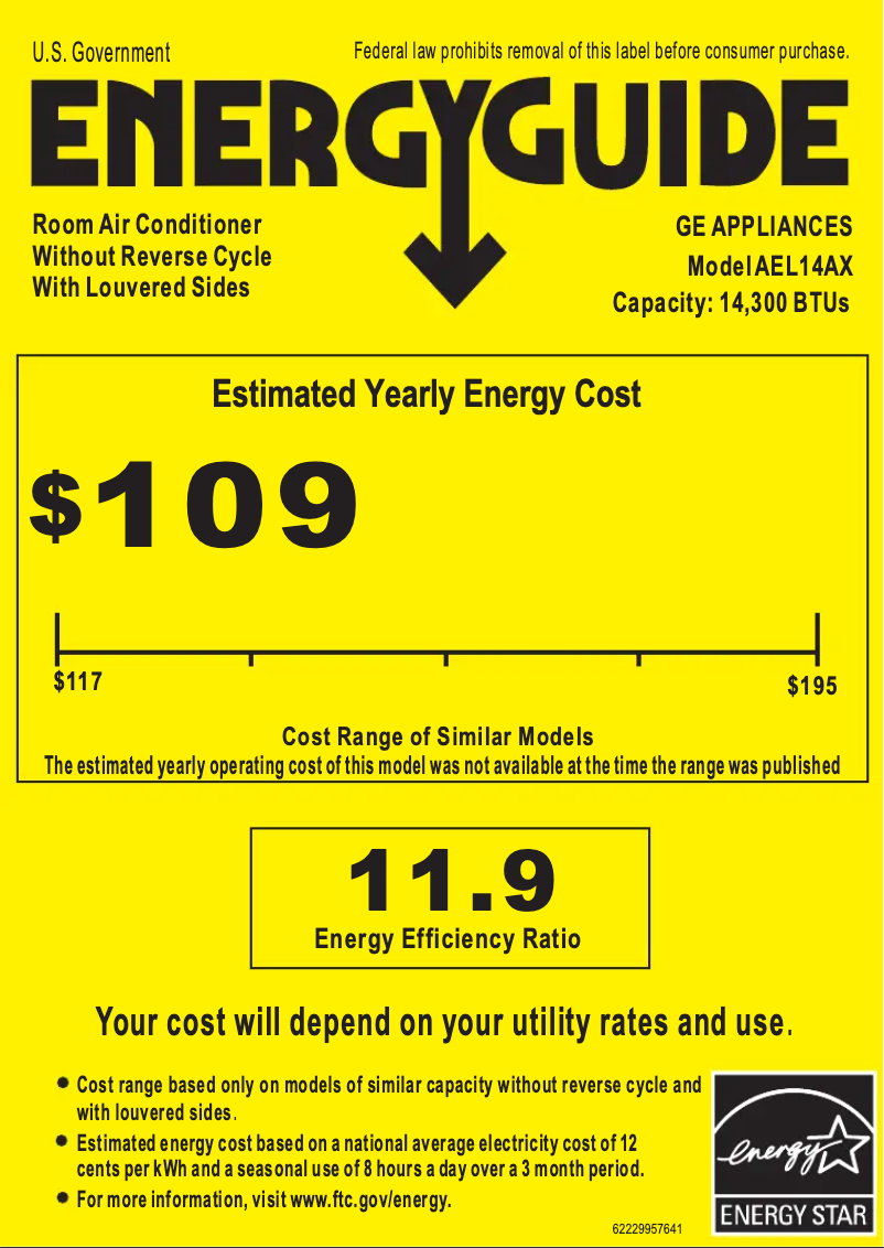 Página 1 del manual Etiqueta energética GE AEL14AX
