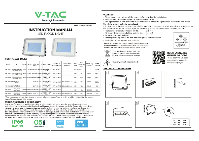 Page 1 de la notice Manuel utilisateur V-TAC VT-44020