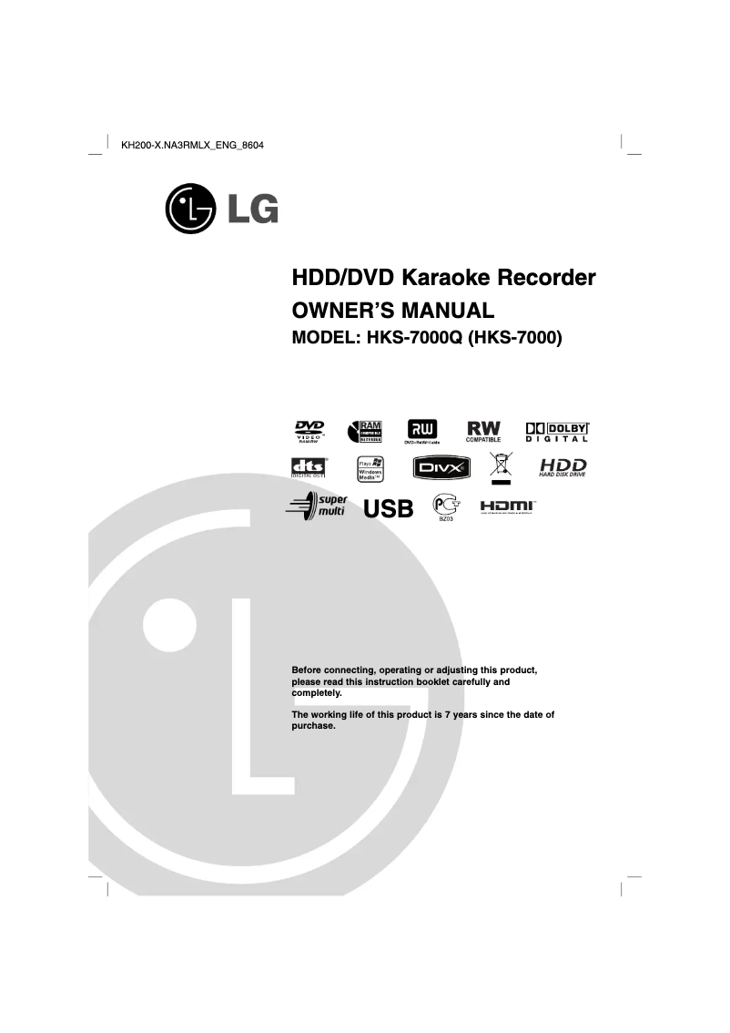 Page 1 de la notice Manuel utilisateur LG HKS-7000Q
