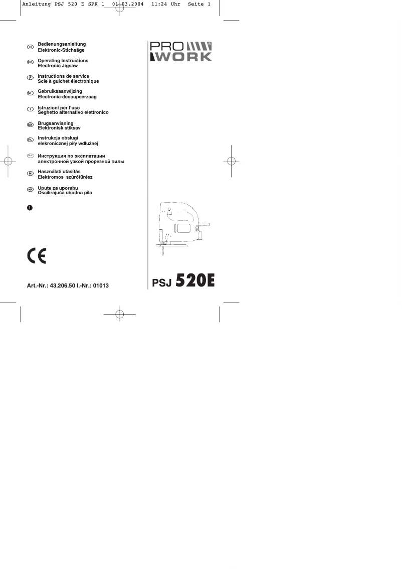 Page 1 de la notice Manuel utilisateur Prowork PSJ 520 E