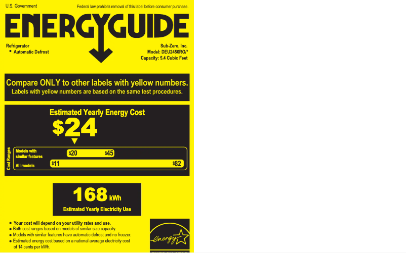 Page 1 de la notice Label énergétique Sub-Zero DEU2450RO