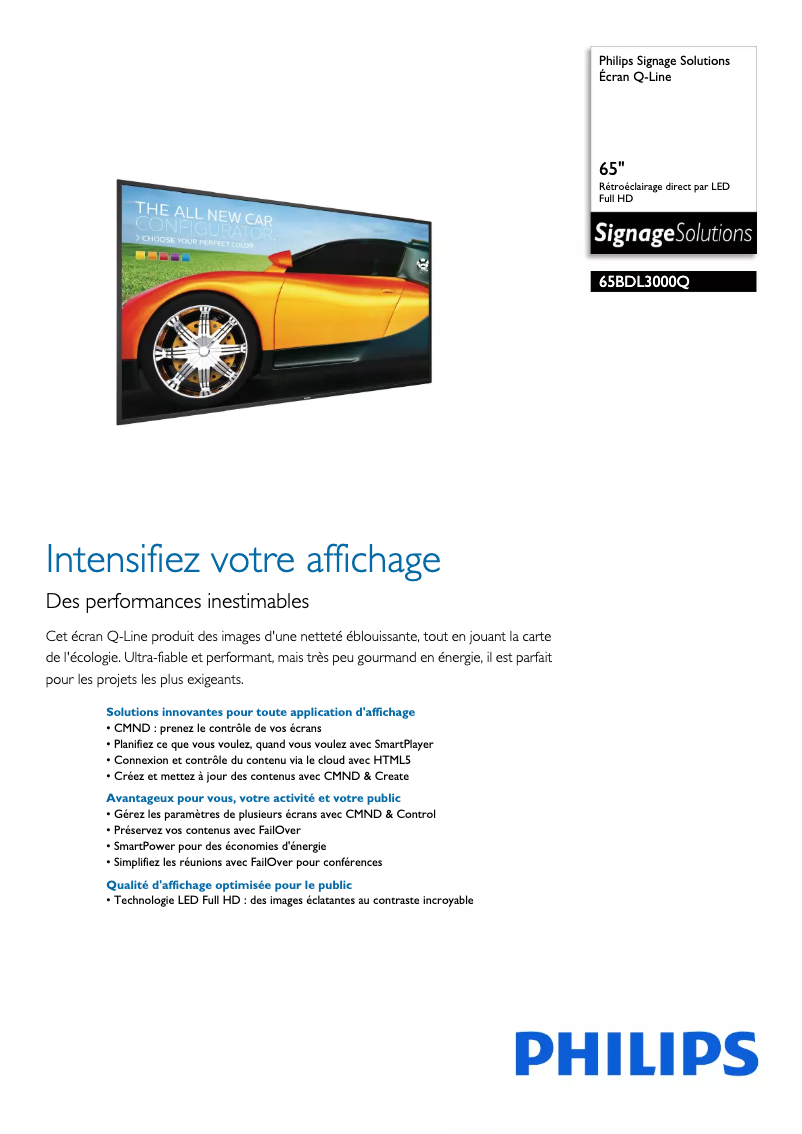 Page n°1 - Fiche technique Philips Q-Line 65BDL3000Q