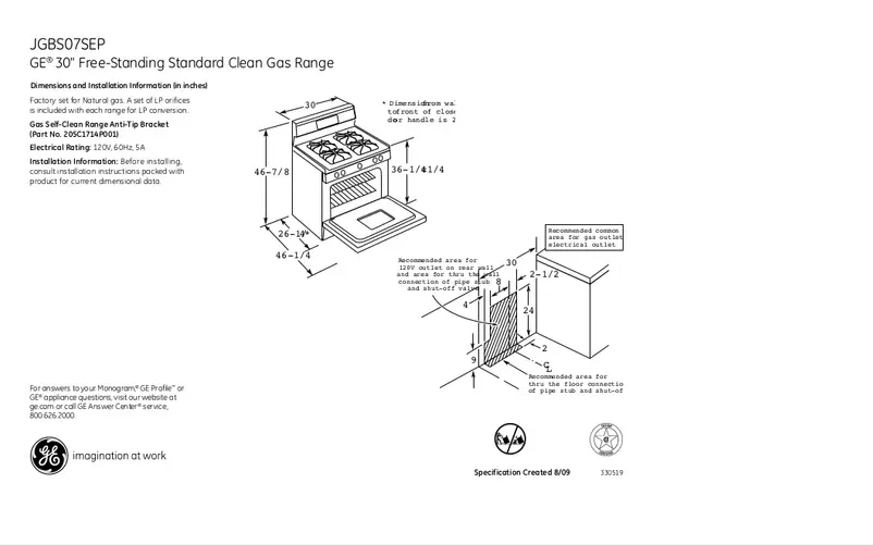 Página 1 del manual Ficha técnica GE JGBS07SEPSA