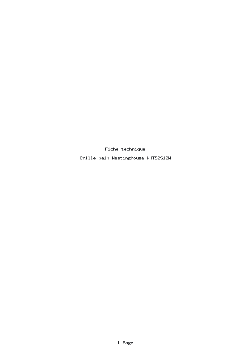 Page 1 de la notice Fiche technique Westinghouse WHTS2S12W