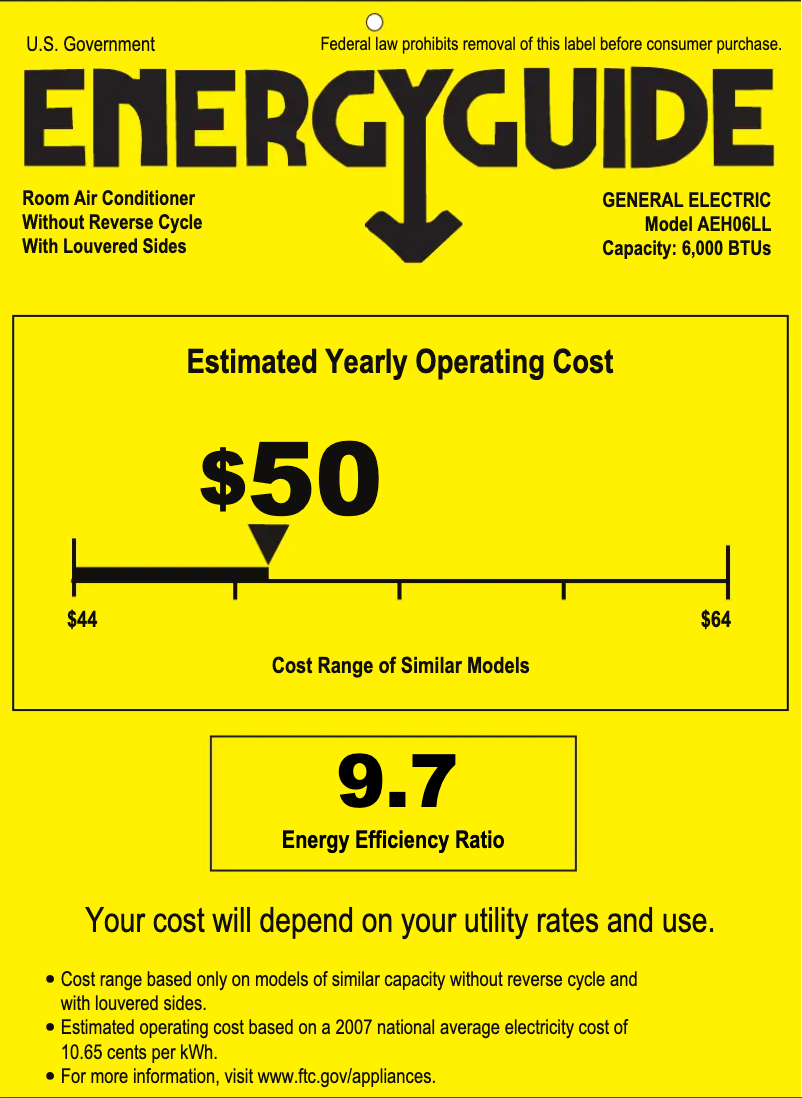 Página 1 del manual Etiqueta energética GE AEH06LL