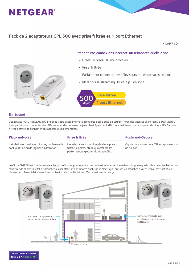Page 1 de la notice Fiche technique Netgear XAVB5421