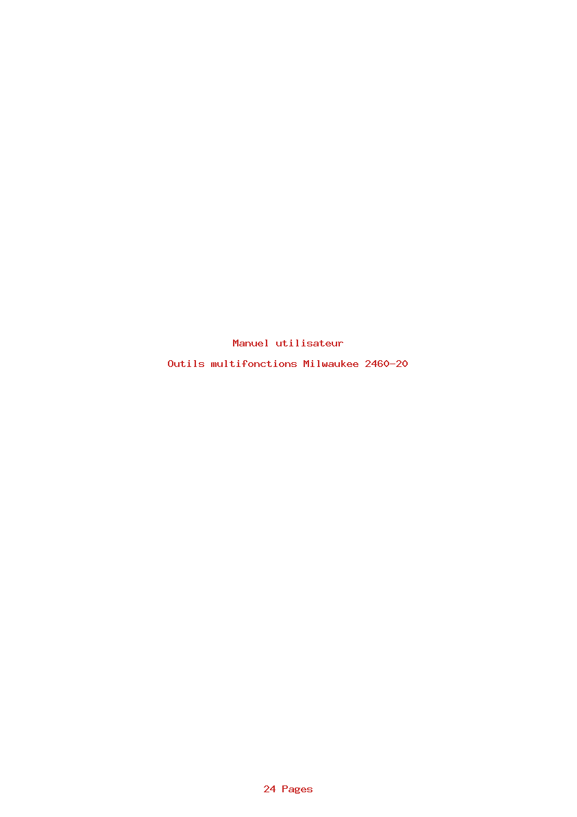 Page 1 de la notice Manuel utilisateur Milwaukee 2460-20