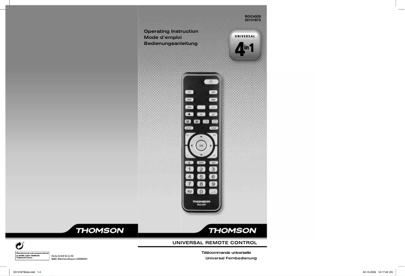 Page 1 de la notice Manuel utilisateur Thomson ROC4309
