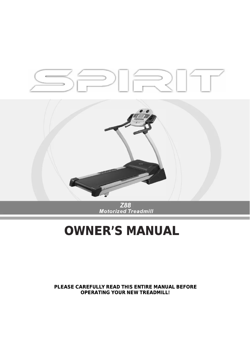 Page 1 of the manual User Manual Spirit Z88 Motorized Treadmill