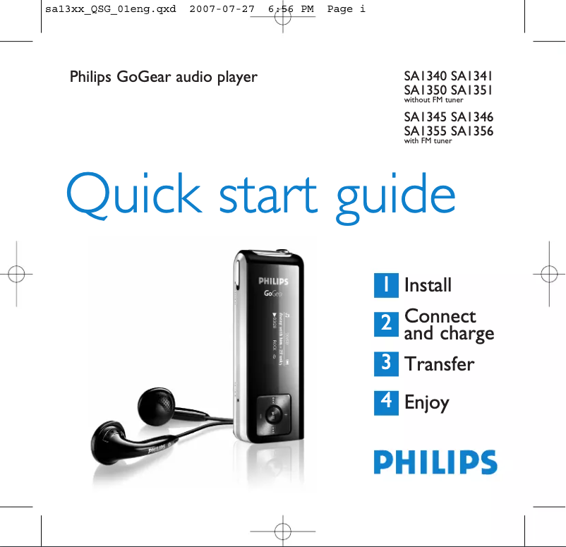 Page 1 of the manual Quick Start Guide Philips GoGear SA1356