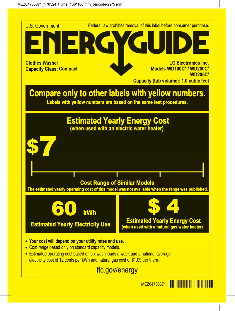 Página 1 del manual Etiqueta energética LG WD205CK