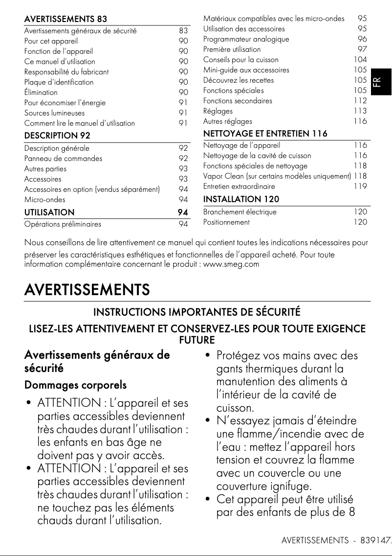 Page 1 de la notice Manuel utilisateur Smeg SO6102M2B3