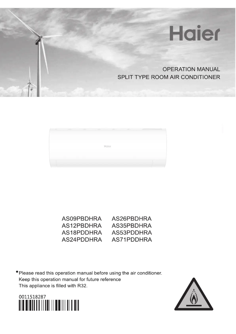 Page 1 de la notice Manuel utilisateur Haier AS71PDDHRA