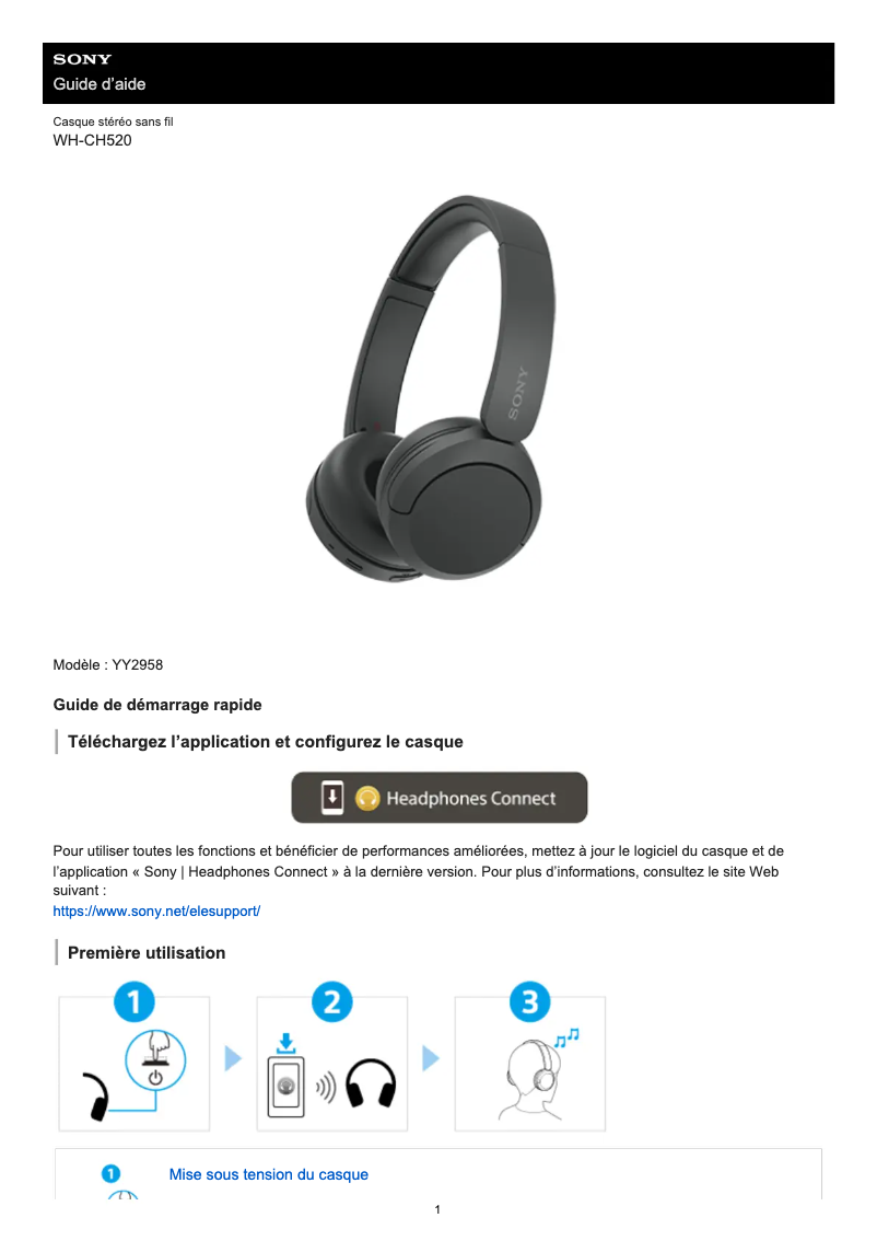 Page n°1 - Manuel utilisateur Sony WH-CH520